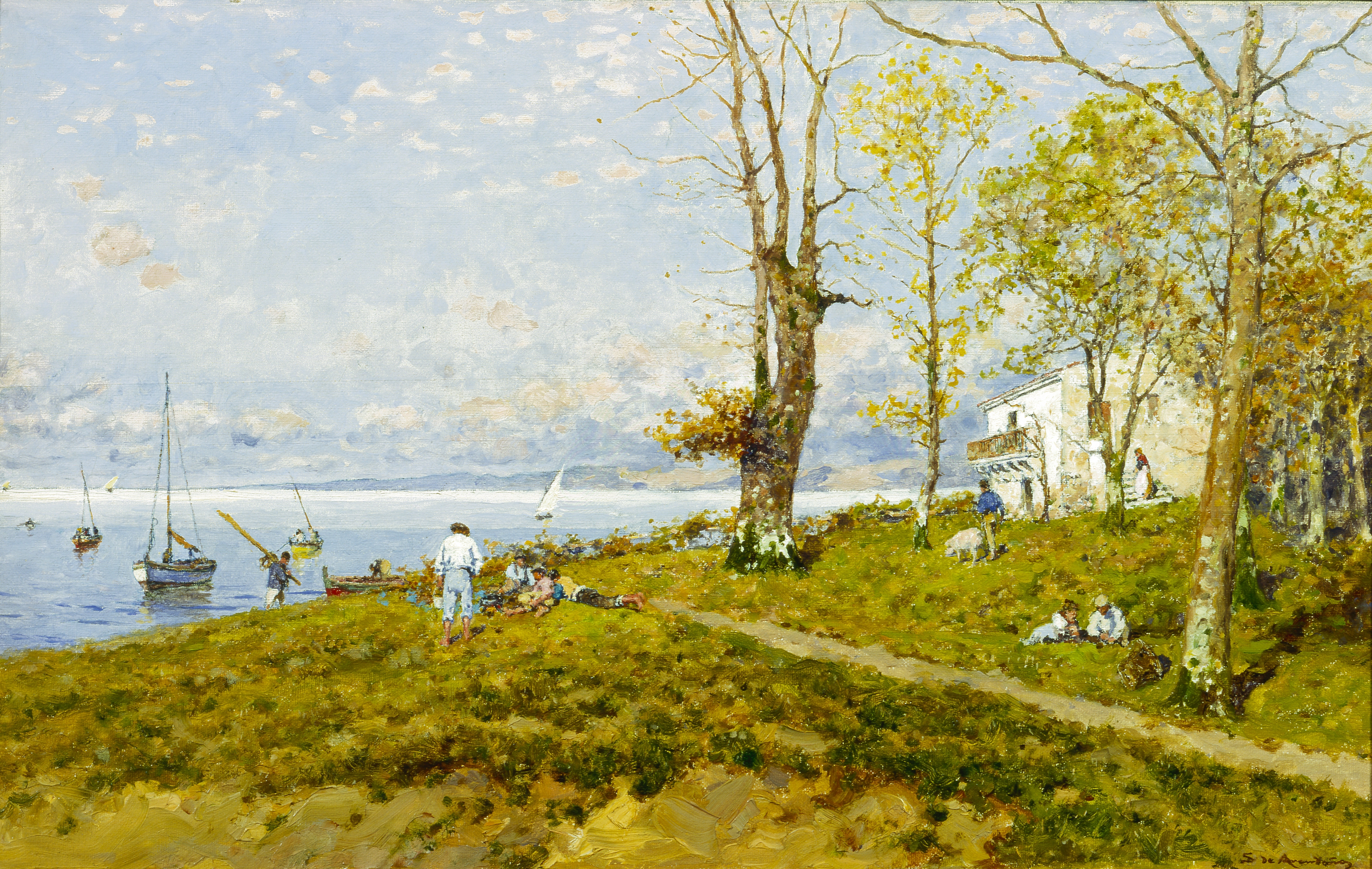 Serafín Avendaño. <i>Paisaxe con casa e barcos</i> 1907 